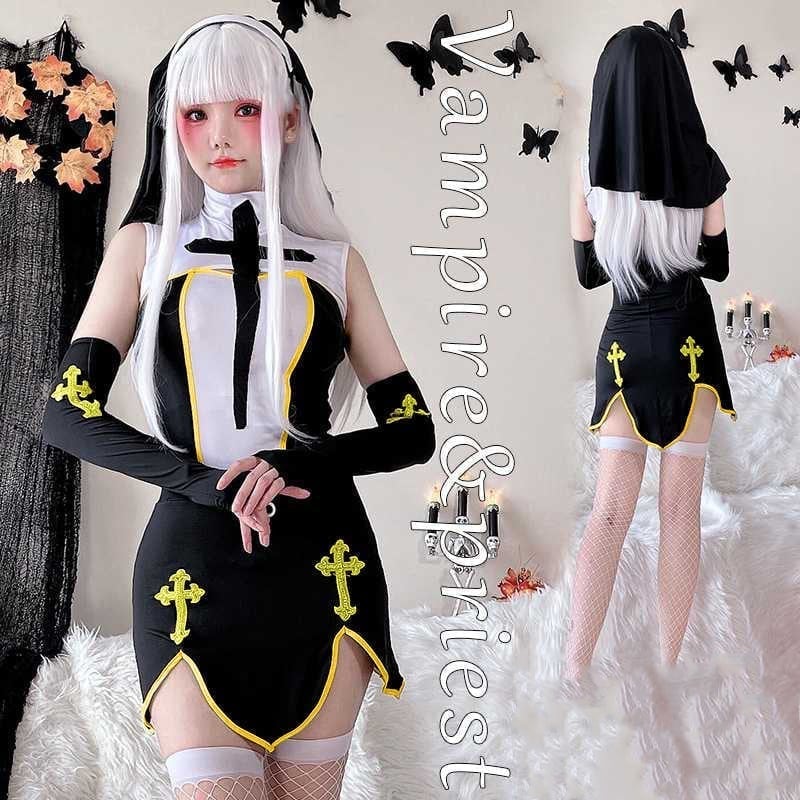 ハロウィン 今年 短纳期 コスプレ 修道女 レディース コスチューム 学園祭 文化祭 M XL ワンピース