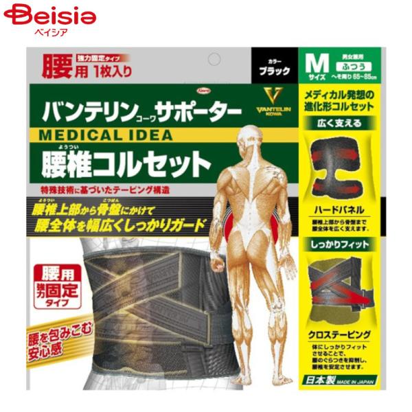 興和 バンテリンコーワ サポーター 腰椎コルセット ふつう Mサイズ ブラック 1枚