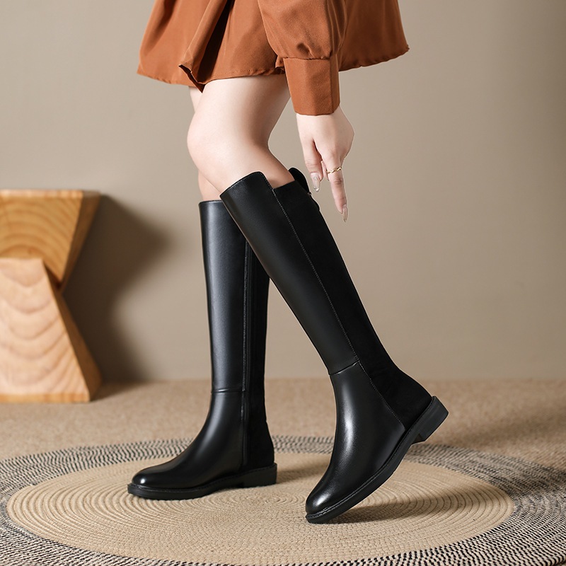ハイブーツ レディース 2024秋冬新作 太ヒール スリムナイトブーツ スプライス 英国調 オーバーニーブーツ 女性用