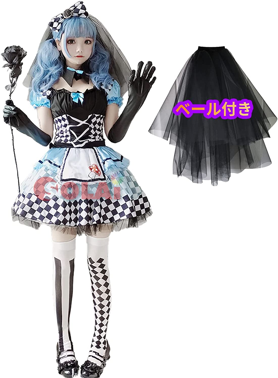 ハロウィン コスプレ ロリータ 道化師 トランプ 仮装 衣装 コスチューム ベール付