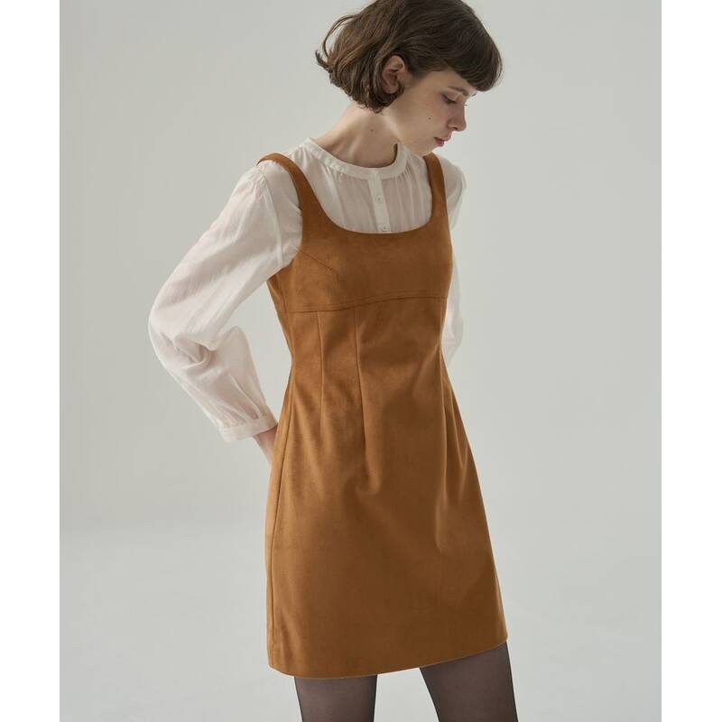 ドローフィット ウィメン DRAWFIT WOMEN スエード スクエアネック ノースリーブ ミニワンピース [CAMEL] DFWMOP5311CM 417054