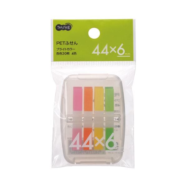（まとめ） TANOSEE PETふせん ケース付 446mm ブライトカラー4色 1セット 100セット
