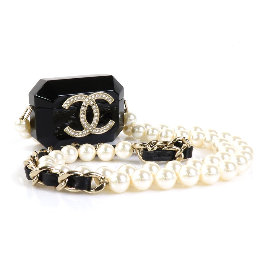 シャネル CHANEL Air Pods Proケース ココマーク フェイクパール/プラスチック/ラインストーン ブラック系 レディース AB6425 99664a