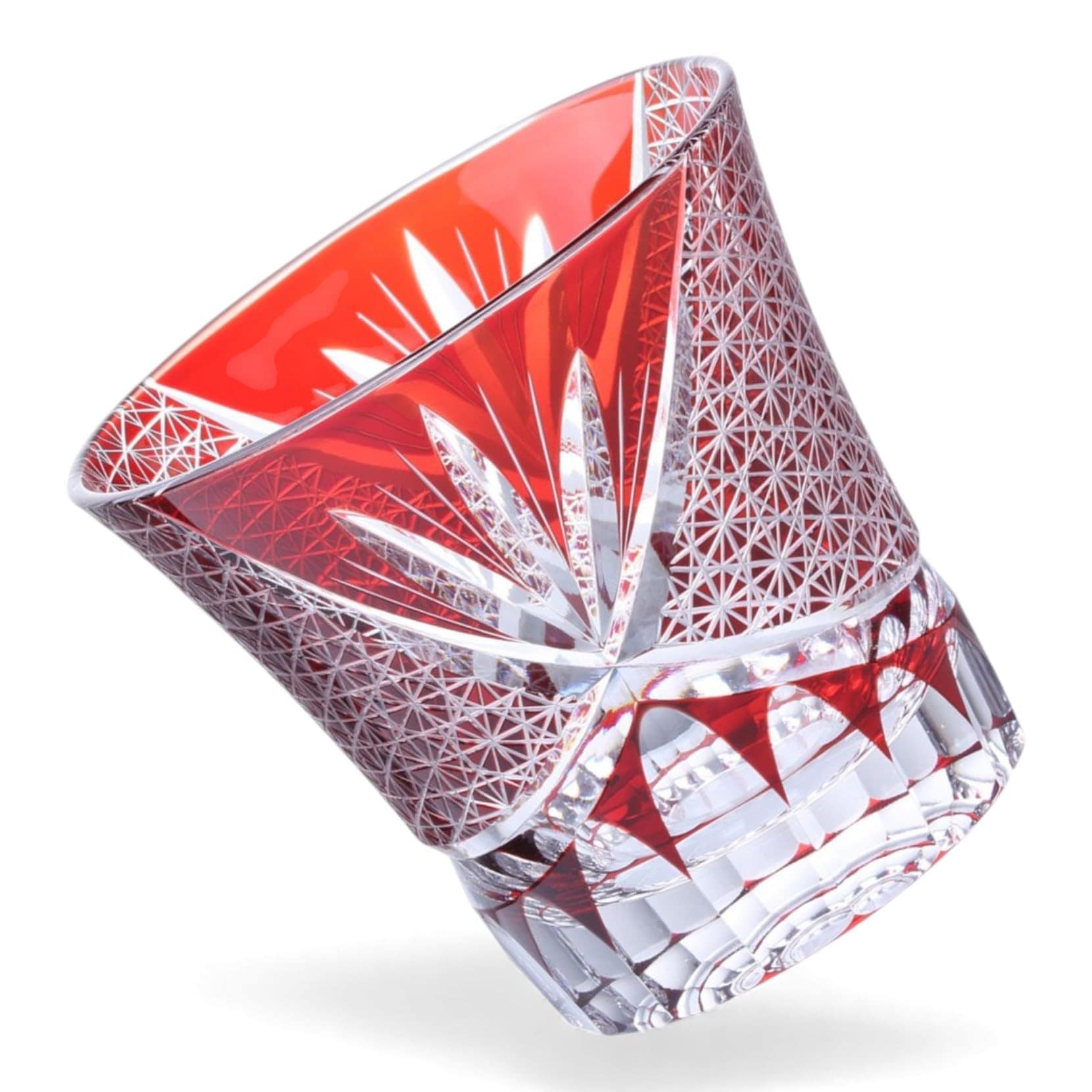 匠美風 ディナー ラグゼ 切子 グラス カップ Φ90xH85mm 240cc 蘭彫小紋 レッド 底彫あり 煌雅 PNO.333743