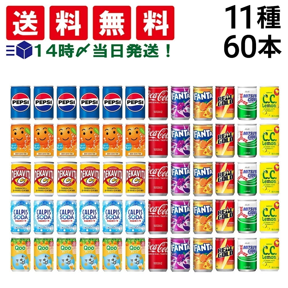 【 当日翌日出荷 】 炭酸飲料 ジュース ミニ缶 160ml 11種 A 2ケース 詰め合わせ アソート セット 計60本 まとめ買い