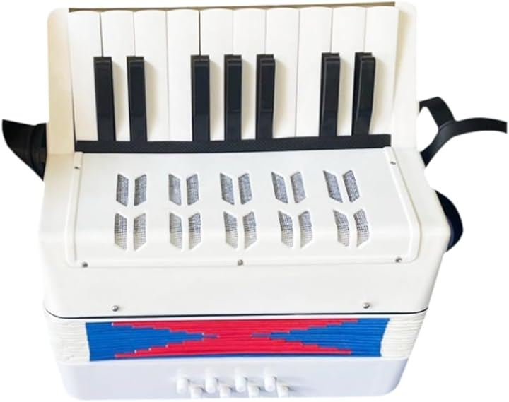 アコーディオン 17鍵 8ベース ピアノ ミニアコーディオン 音楽 演奏 子ども 練習 (ホワイト)