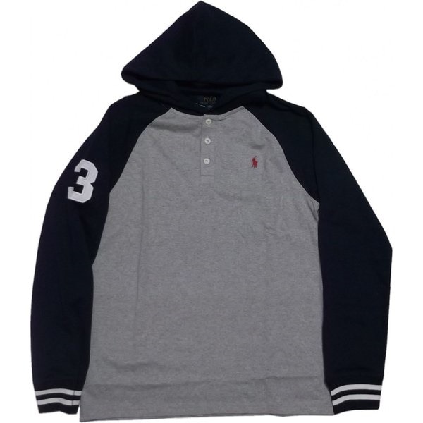 LA直輸入 ラルフ ボーイズサイズ 長袖 パーカ Tシャツ グレー ワンポイント ツートーン ラグランスリーブ boys parka t shirts 980