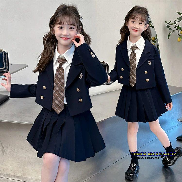 ラケット陸上格闘技ダンススーツ 【制服標準装備】紺 スカート ネクタイ 幼稚園 小学生 スーツ ジュ 女の子 ブレザー フォーマル スーツ 卒服 制服 ネイビー 韓国 女の子 シャツ ブラウス