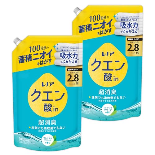 レノア クエン酸in 超消臭 すすぎ消臭剤 フレッシュグリーン 詰め替え 1080mL ×2個【まとめ買い】