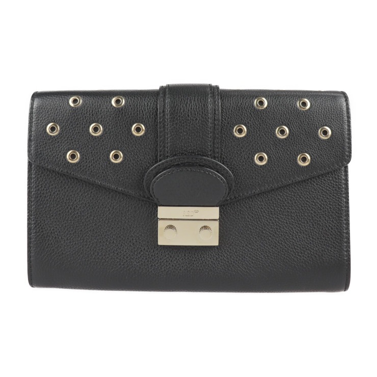 超美品 RED VALENTINO レッドヴァレンティノ バッグ クラッチバッグ レザー ブラック ゴールド金具 パンチング リストレット セカンドバッグ フラップ【本物保証】 17,920円