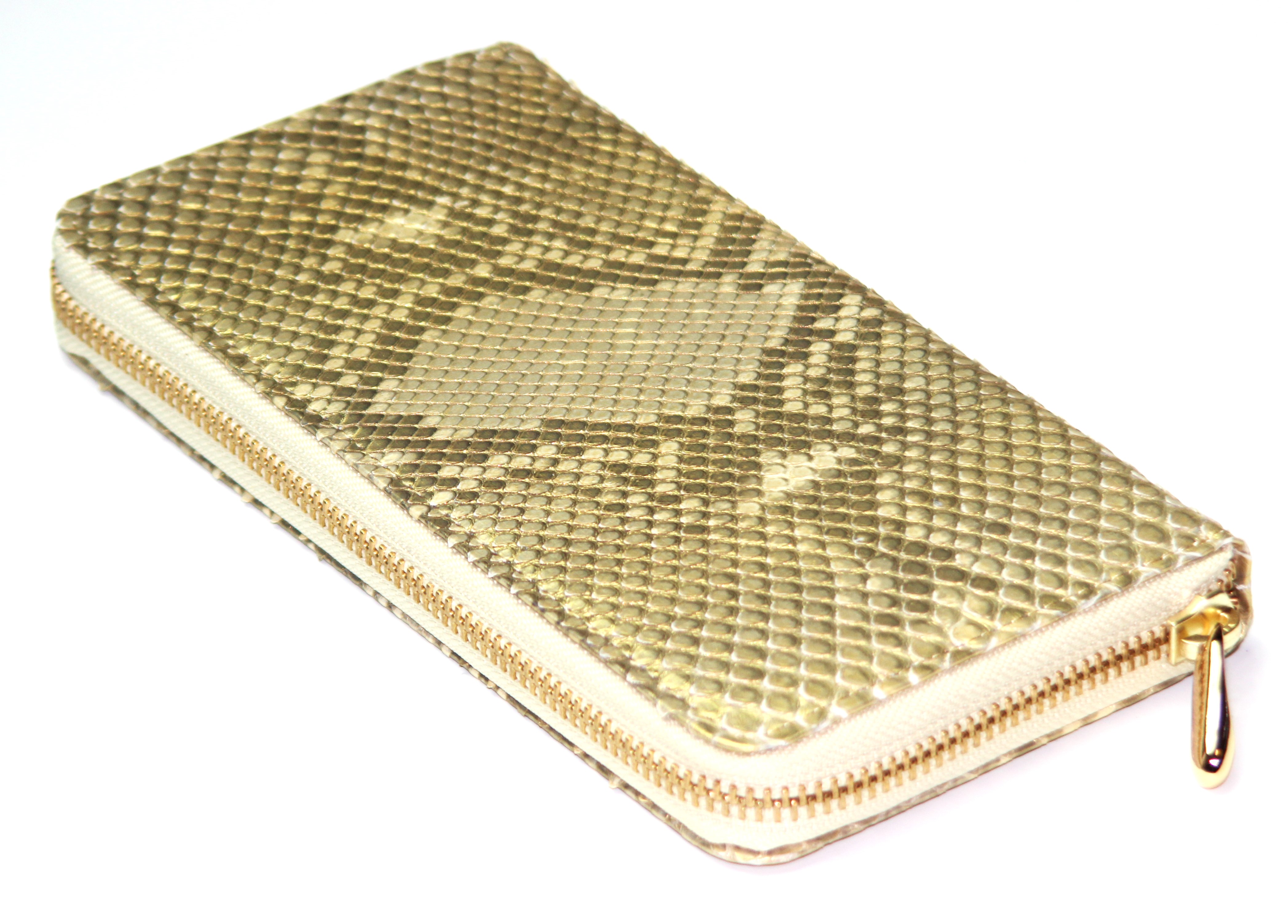 【新規OPEN】【期間限定セール】【激安】【新品未使用】本パイソン　錦蛇革　薄金ゴールド仕様　日本製　男女兼用　ラウンドロングウォレット　TK-GSMRL