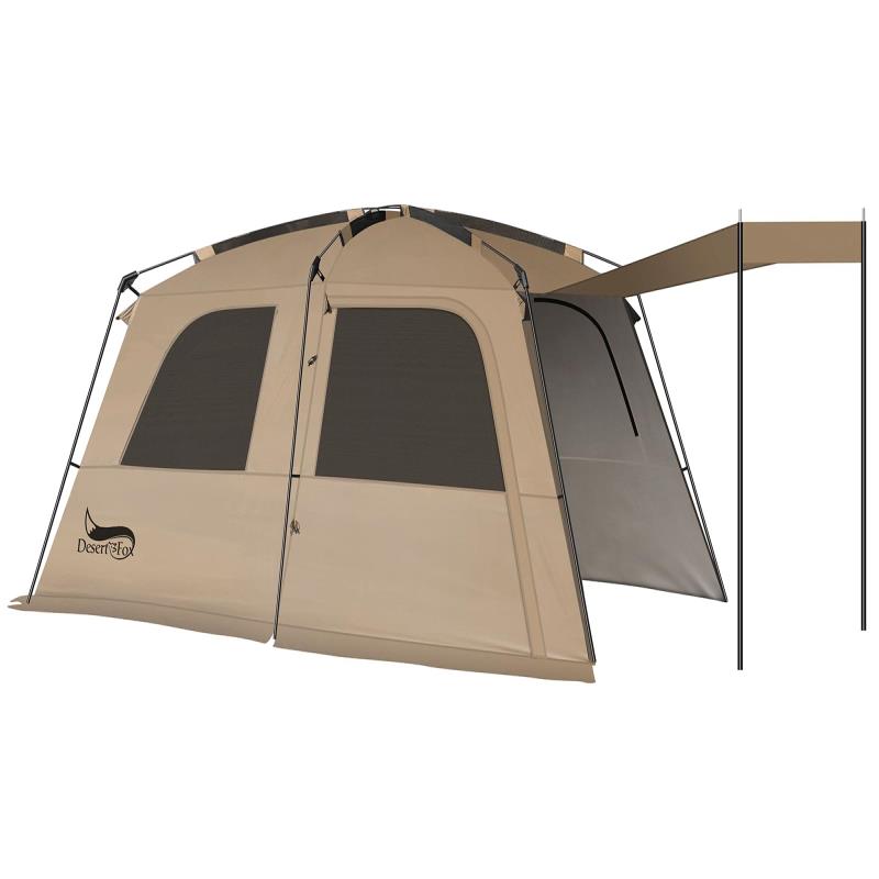 DesertFox テント大型 2～6人用 簡単設営 ロッジ型 高さ185cm/200cm 4000mm耐水圧 前後室あり キャンプテント 自立式 パークテント 二重層構造 4シーズン 初心者向け U