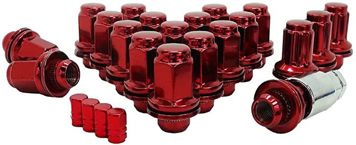 トヨタ 純正 ホイール用 平面座 カラー ロックナット ギアロック エアバルブキャップ付 赤 ロング P1.5 5穴用 20個セット(赤 ロング P1.5 5穴用 20個セット)