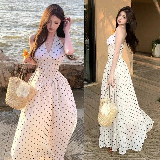 早い者勝ち！ 爆裂超特価 ロングワンピース ノースリーブ セクシー フリル きれいめ ドレス ドット柄 きれいめ リゾート【大きいサイズ レディース 春夏 結婚式 きれいめ タイト フォーマル 大人