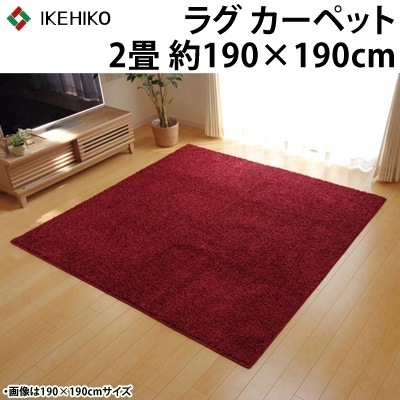 イケヒコ ラグカーペット 2畳 防炎 抗菌 防臭 防ダニ シャギー タフト 国産 『シャンゼリゼ』 ワイン 約190×190cm 4722679 【送料無料】