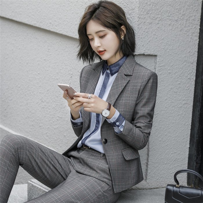 セットアップ レディース スーツセット パンツセット チェック柄 2点セット 40代 事務服 フォー