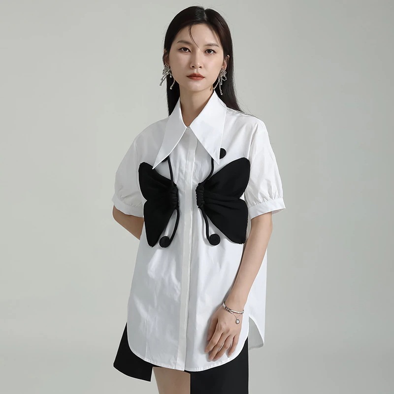 シャツ女性デザイン感立体蝶単列ゆるいシャツ着痩せ上着半袖ブラウス 7,460円