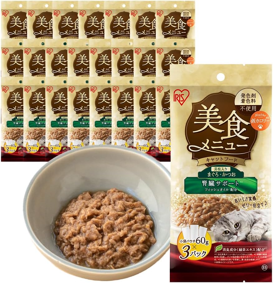 アイリスオーヤマ 美食メニュー 猫 ウェットフード パウチ 【まぐろ・かつお 貝柱入り】 60g×72P 発色剤・着色料不使用低カロリー 消臭成分(緑茶エキス)配合 キャットフード ウェット 5,482円