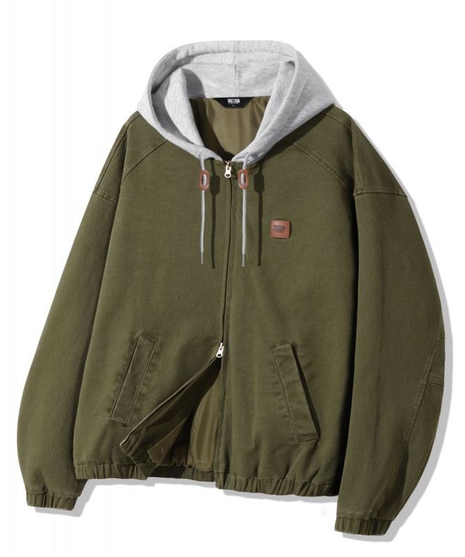 2WAYヴィンテージウォッシングコットンフード集業_カーキ