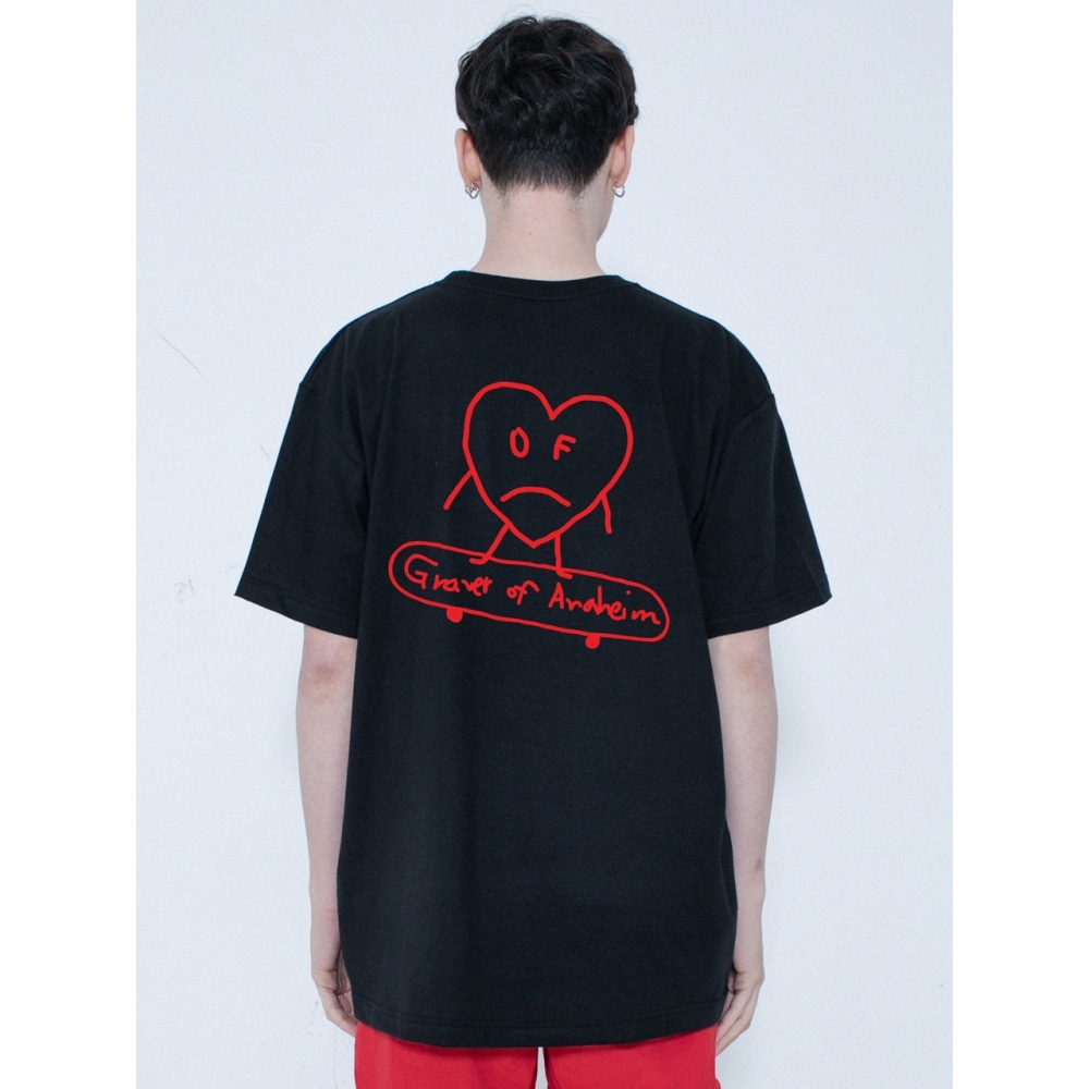 グラバーラインハートボードバックプリントショートスリーブTシャツ 5color