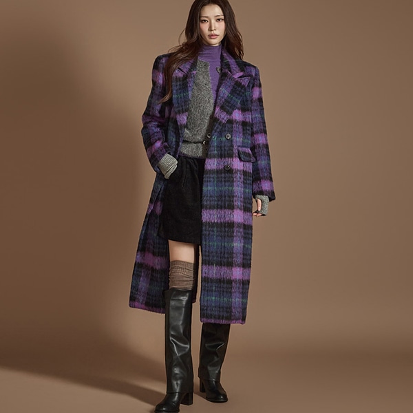 J2483 チェック キルティング コート