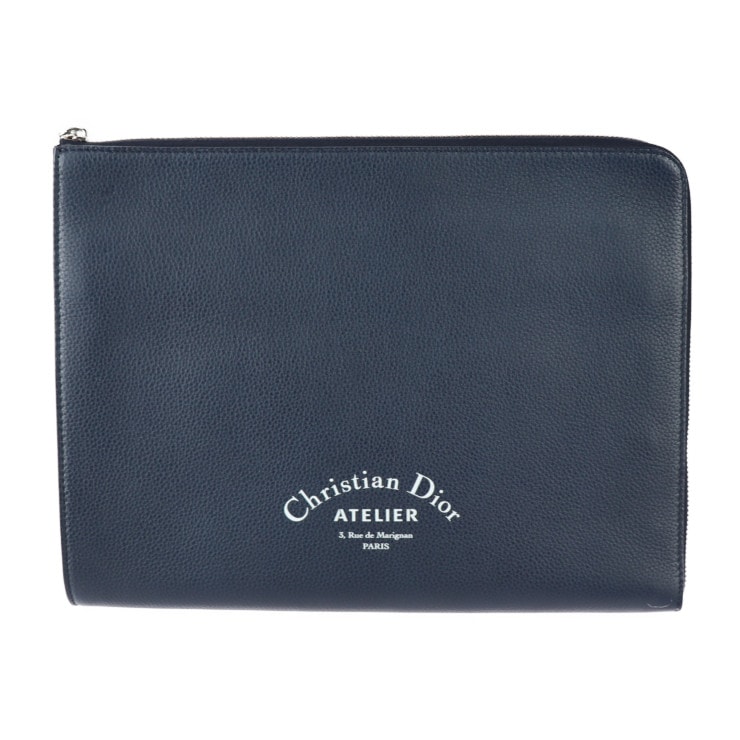 超美品 DIOR HOMME ディオールオム セカンドバッグ 1ATCA162 XXX 00EU ATELIER アトリエ レザー ネイビー シルバー金具 クラッチバッグ ポー【本物保証】
