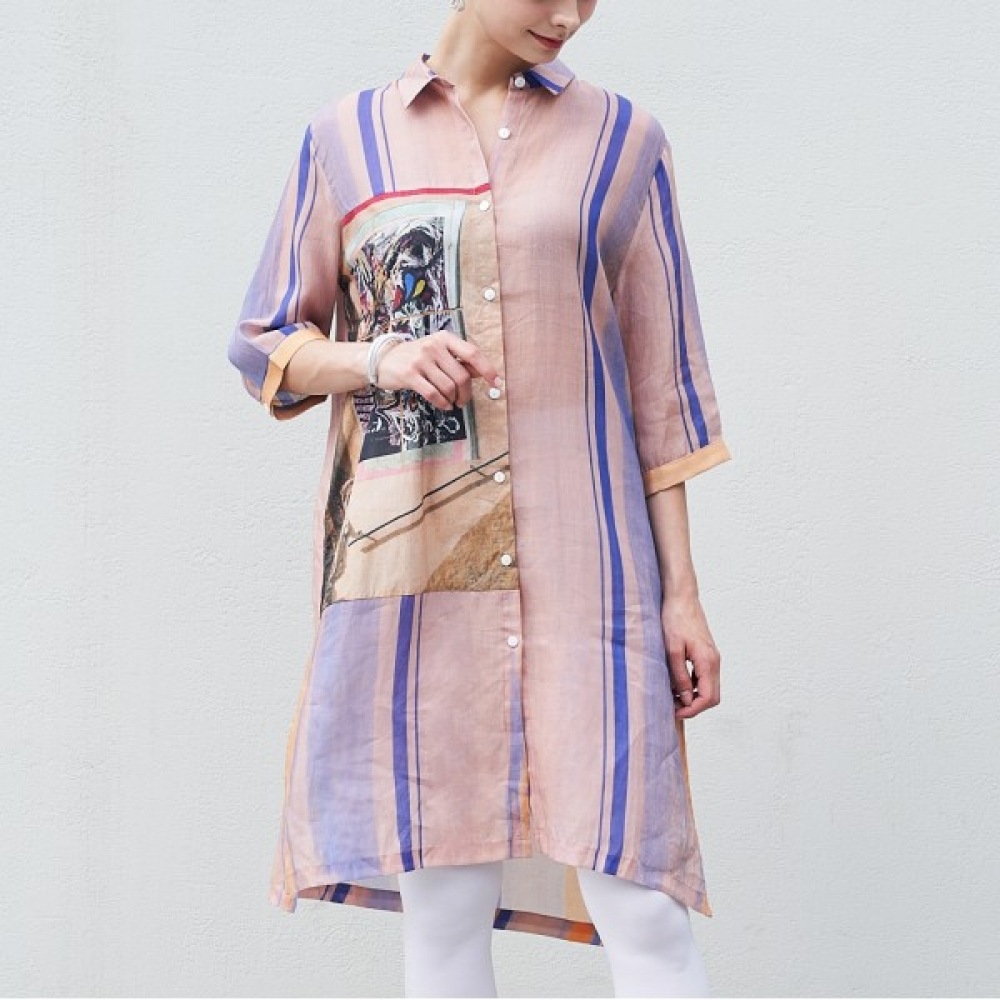 （マックスカルティッジオ）リネンストライププリントロングシャツ