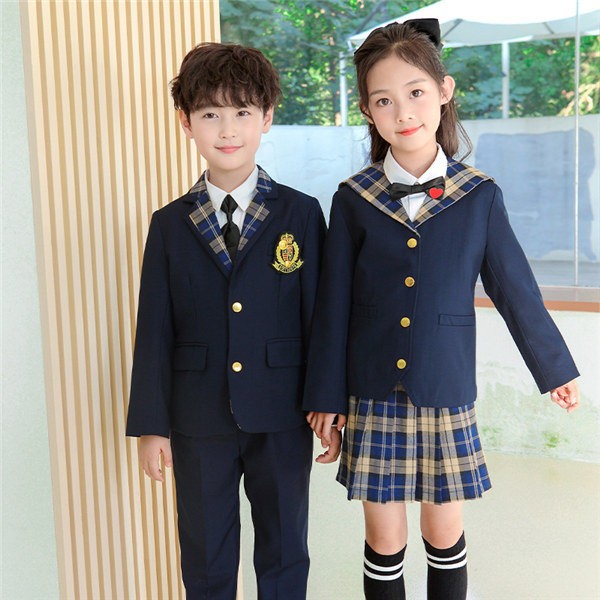 卒業式 スーツ 女の子 小学生 フォーマルシーンにも活躍 ネイビー セットアップ 子供制服 新作 春 学生制服 キッズ スーツ 2点セット 上下セット チック柄スカート 発表会 韓国 子供服 キッズ