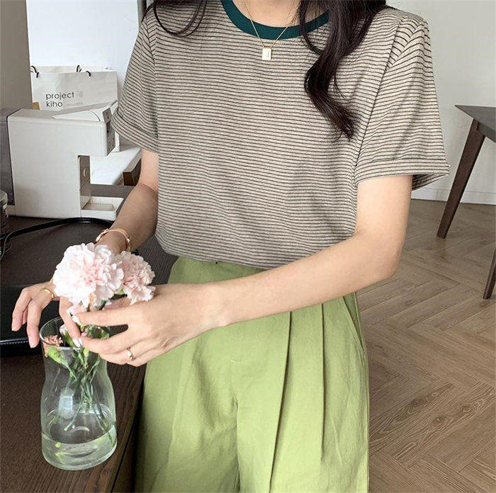 tシャツ レディース 半袖 春 夏 ボーダー 可愛い デザイン カットソー レディース 春夏 きれいめ サマー レディース ショート カジュアル 半袖 配色 シンプル リラックス トップス