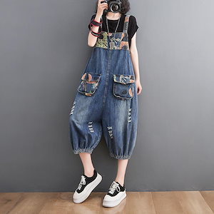 サマーデニムビブパンツ レディース スーツ 洋式減齢スリム 韓版式 ルーズ ファッション 万能 クロップド ジャンプスーツ