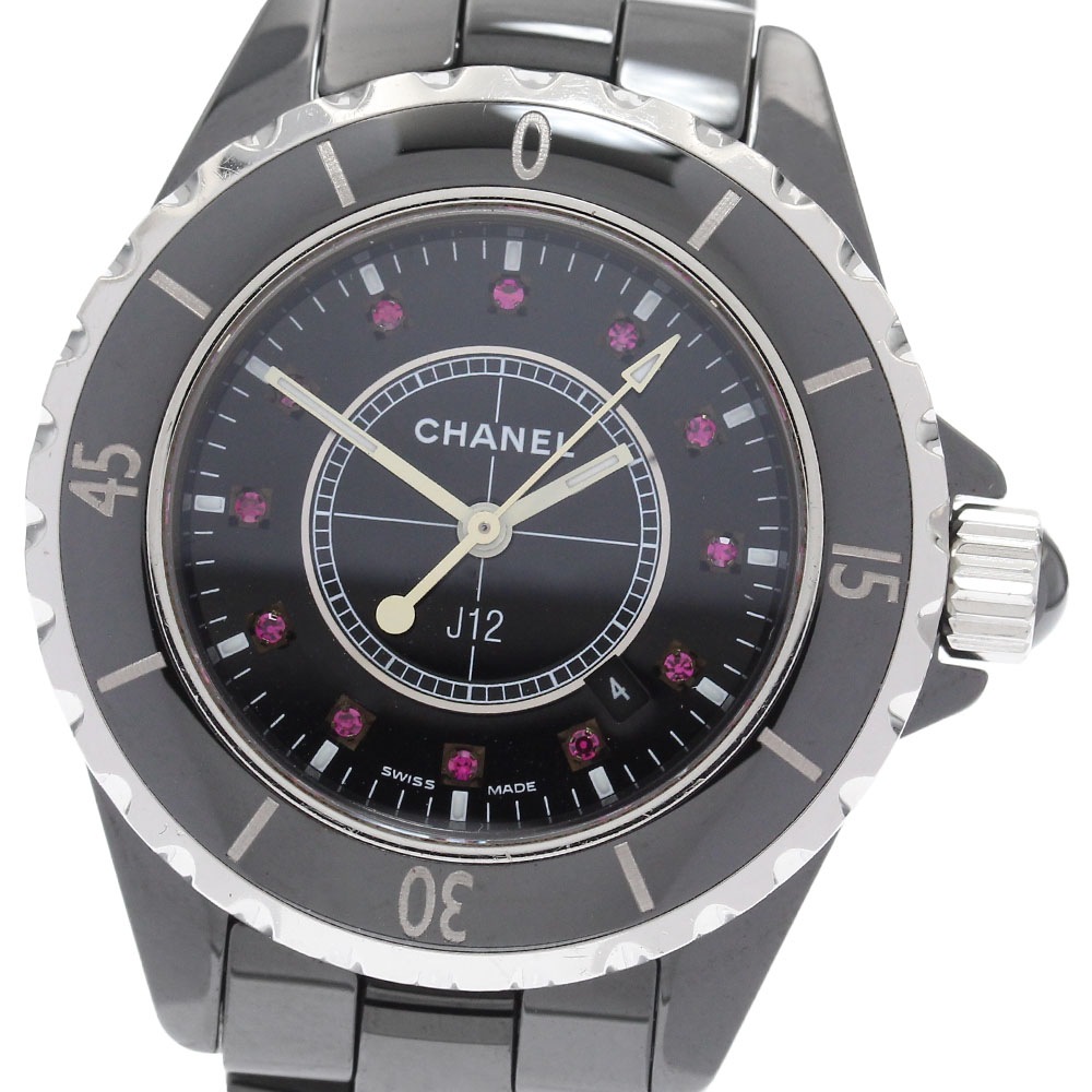 シャネル CHANEL H1634 J12 ブラックセラミック 12Pルビー クォーツ レディース _923152【中古】