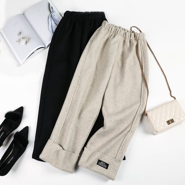 パンツ ボトムス ワイドパンツ ロング丈 ロールアップ ワッペン ウエストゴム ハイウエスト 脚長 美脚 スタイルアップ かわいい 大人可愛い きれいめ シンプル カジュアル 大人 上品