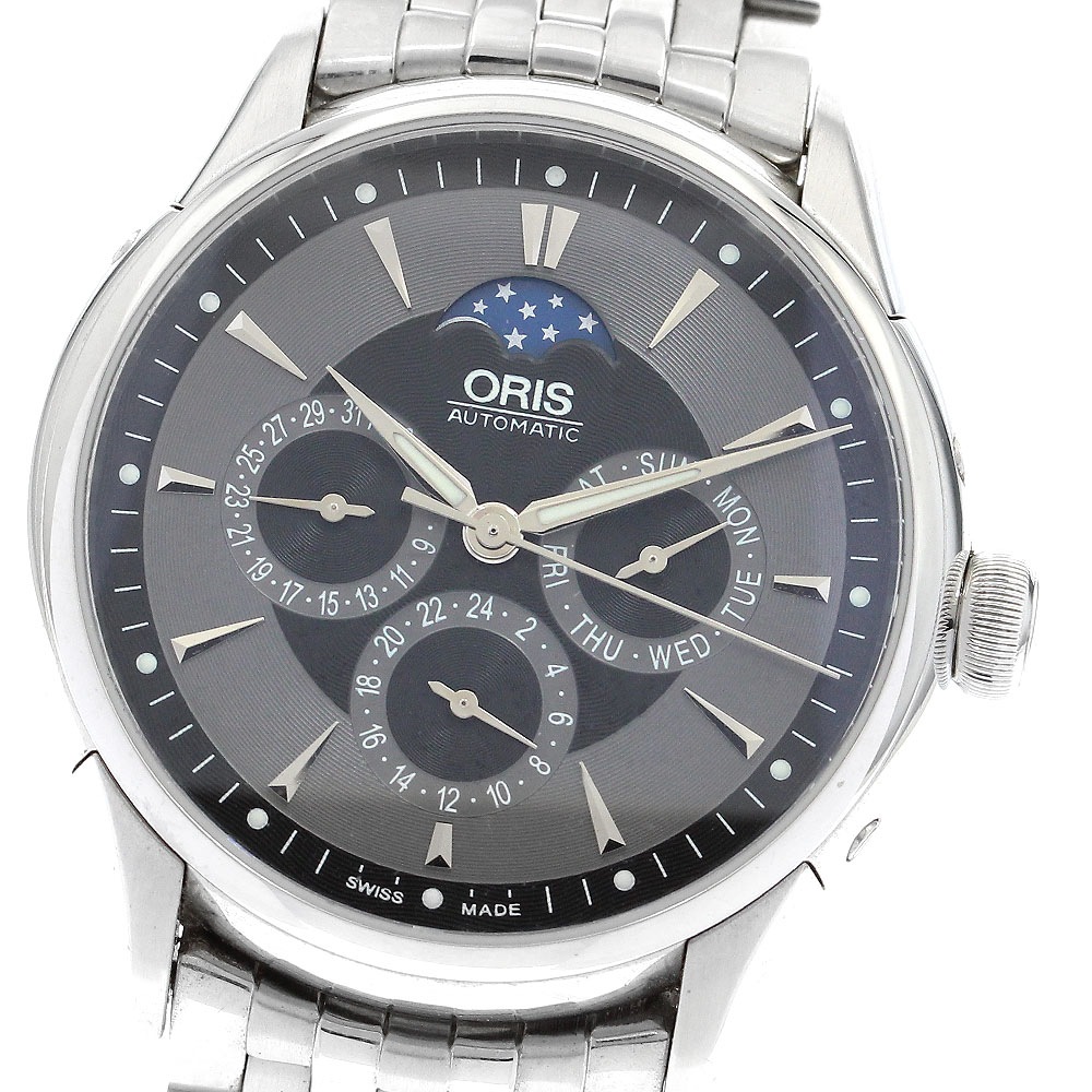 オリス ORIS 7592 アートリエ コンプリケーション ムーンフェイズ デイデイト 自動巻き メンズ 保証書付き_899835【中古】