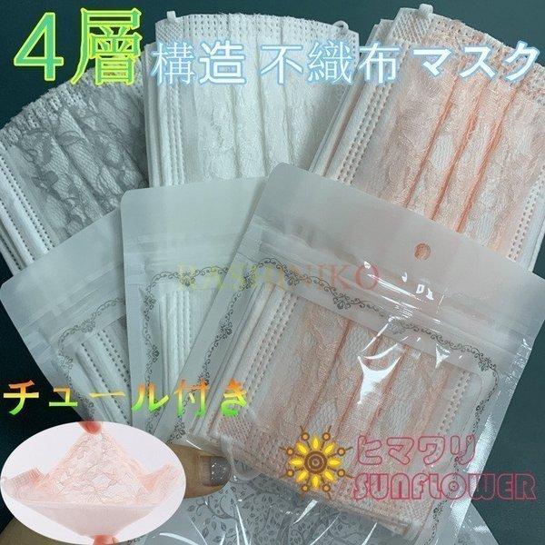 【20点セット】【急速出荷】レースマスク50枚 メッシュマスク 大人 使い捨てマスク ル付き 不織布マスク ４層構造 花粉症対策 お花見199117