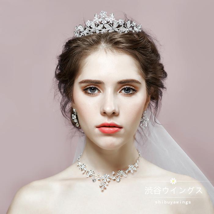【即日発送】【赤字覚悟】ティアラ ネックレス ピアス イヤリング 3点セット クラウン ヘッドドレス 髪飾り ウエディング 花嫁 パーティー 結婚式 二次会 発表会 アクセサリー 披露宴 イベント