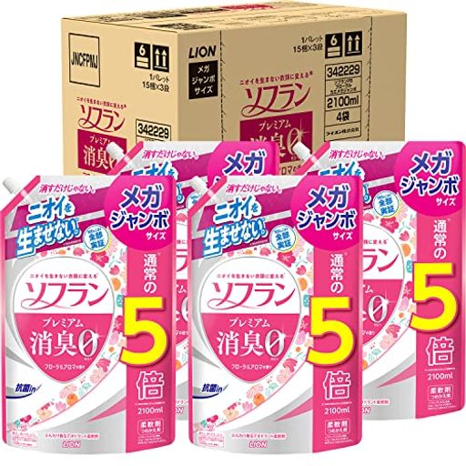 【大容量】 プレミアム消臭 フローラルアロマの香り 柔軟剤 詰め替え メガジャンボ2100 ML×4個セット
