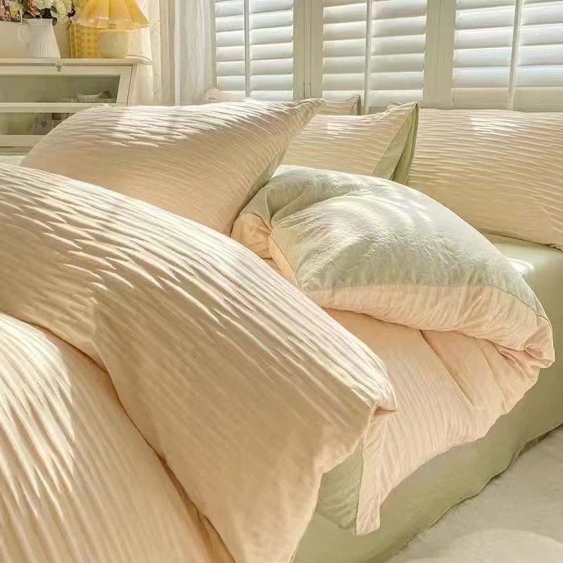 4点セット ボックスシーツ韓国 布団カバーピュアカラー ダブル組み合わせベッド用シーツ 掛け布団カバー 4,312円