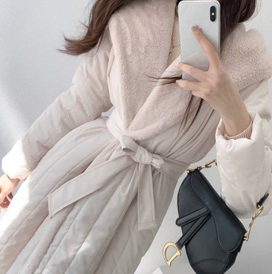ダウンコート ロングコート アウター ダウン コート ロング ファー フェイクファー ウエストリボン 秋冬 冬服 冬スペシャルセール かわいい おしゃれ お出かけ デート ディナー デイリー ママコーダウンジャケット・コート