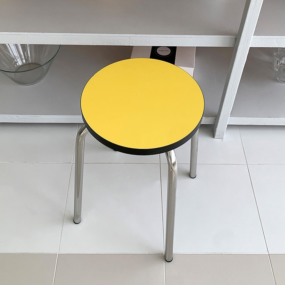 ステンレスカラースツール 韓国インテリア 1人掛け ステンレス ラウンド 円形 カラー3色より選択可能 イエロー バター ホワイト 重ねて 保管可能 丸椅子 パイプチェア 30x47cm