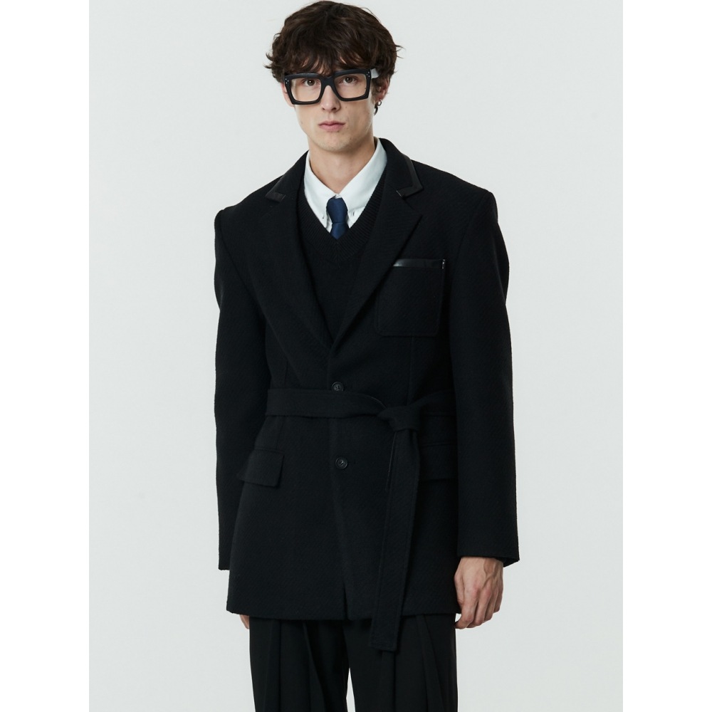 COQUET STUDIO ツイード シングル コンビ ベルテッド ジャケット ブラック