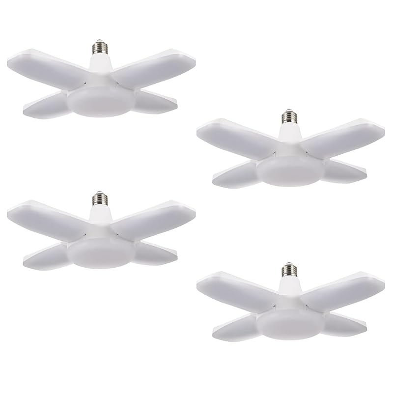 ガレージライト LED 60W 4個セット ペンダントライト 6500K E26 LED電球 昼白色 折りたたみ式 作業灯 ５灯式 省エネ 天井照明 超高輝度 照明 取付簡単 工事不要 角度調節可能