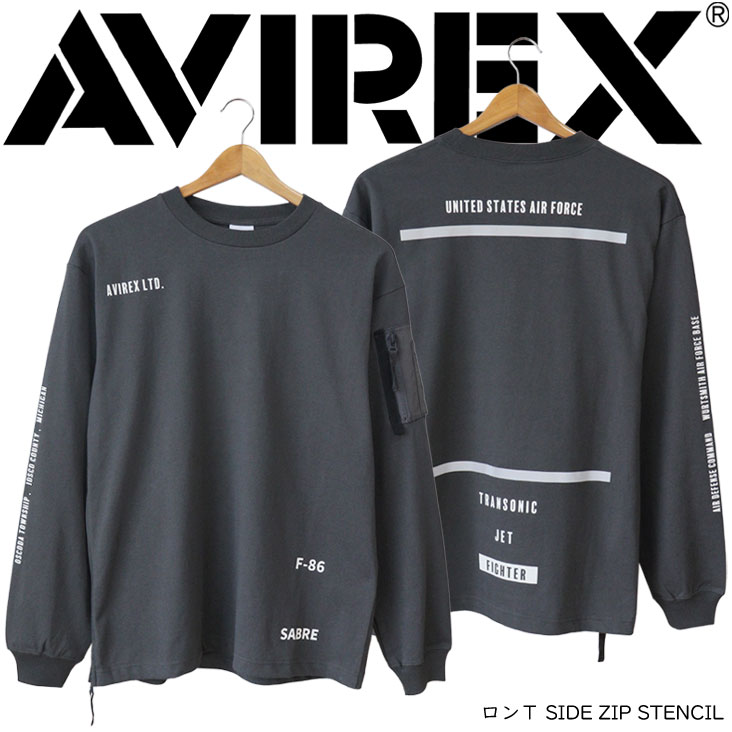 AVIREX アヴィレックス ロンＴ SIDE ZIP STENCIL HAT IN THE RING サイドジップ ステンシル 長袖Tシャツ プリント ミリタリー アメカジ 783-4230027