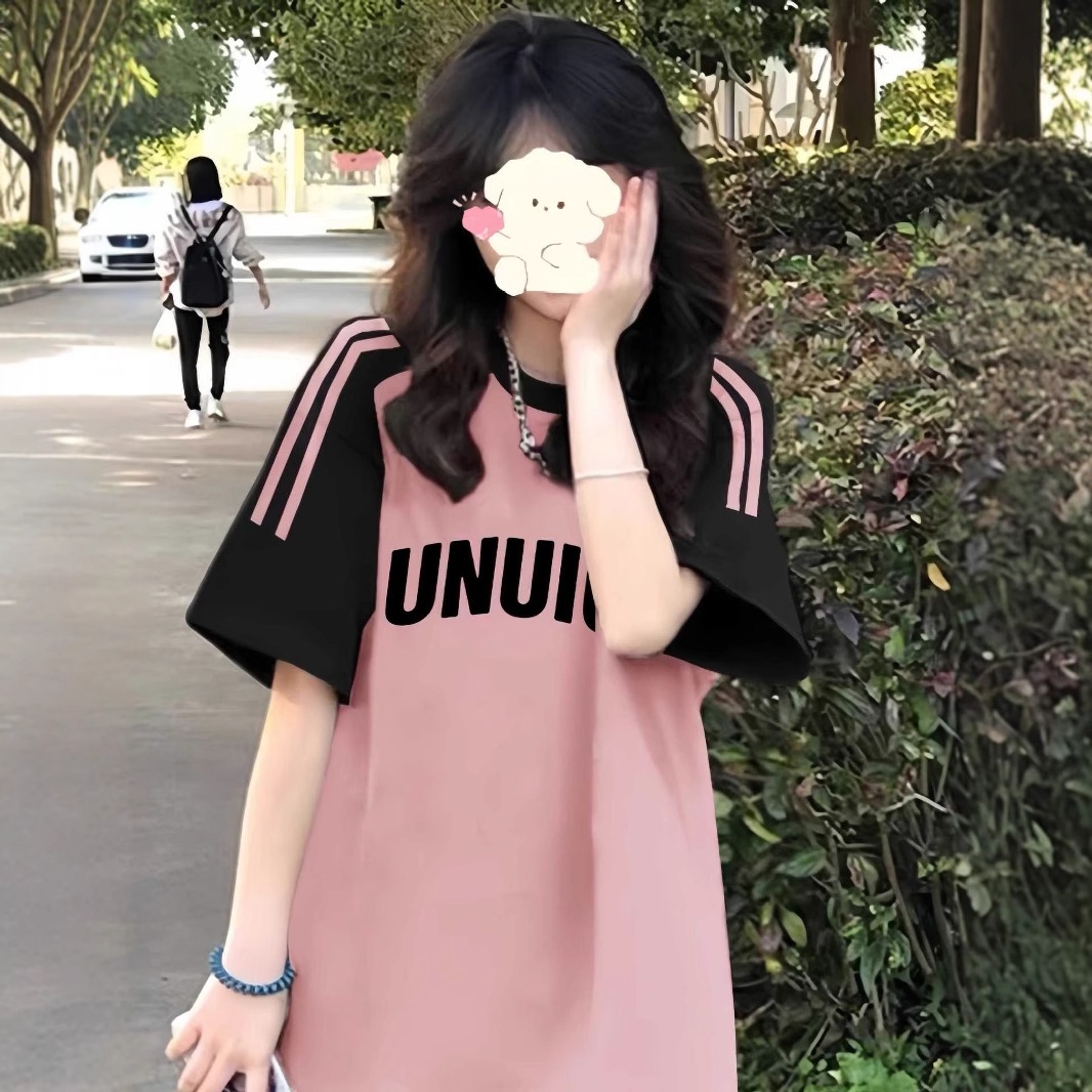 【1点ご購入 で10点プレゼントいたします】純綿三条棒肩掛け半袖Tシャツ女子大童中学高校生ゆったり半袖上着