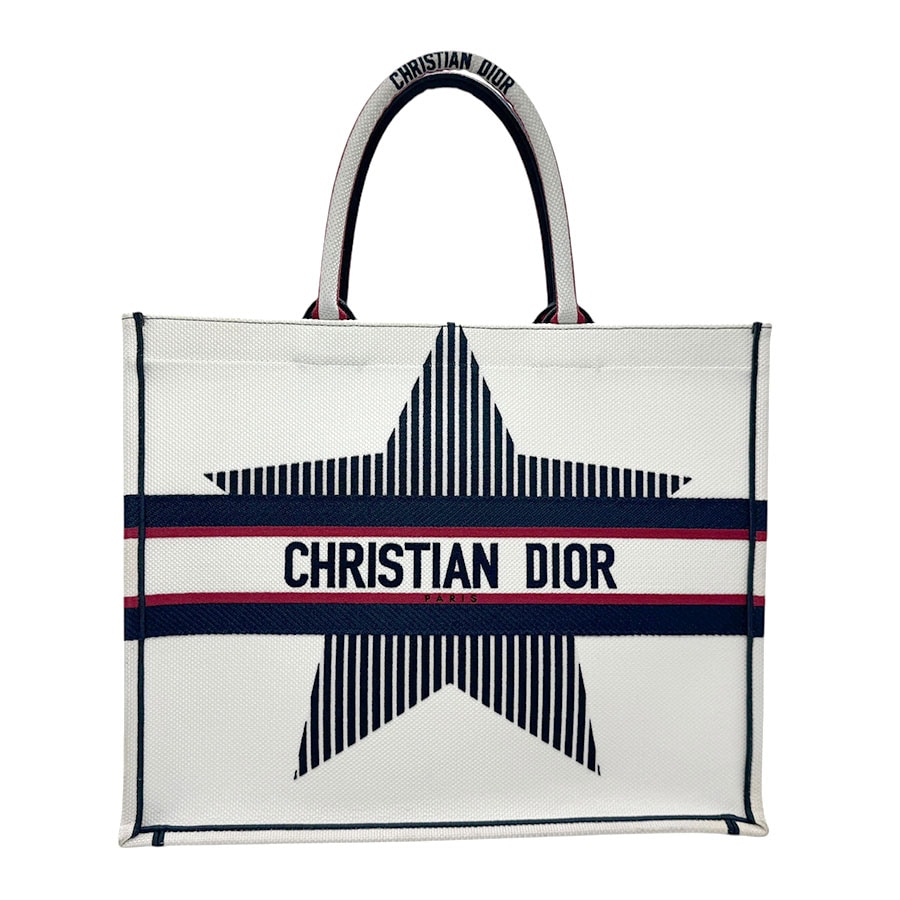 クリスチャンディオール Christian Dior ハンドバッグ アルプススターブックトート ナイロンキャンバス ホワイト×ネイビー×レッド レディース z2930