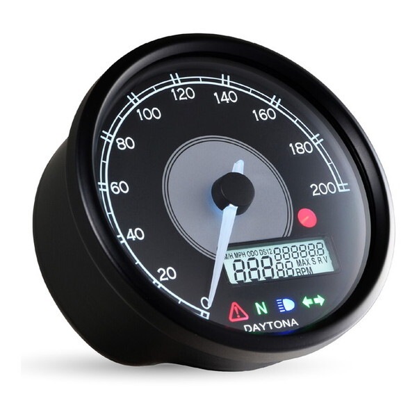 D48139 VELONA スピードメーター 液晶タコメーター付き ブラックボディ/ホワイトLED φ80 200km/h表示