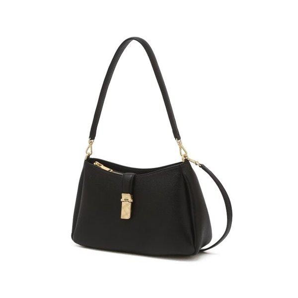 AK水原店 ハンドバッグ ブラック 牛革 チェック飾り ポイントショルダーバッグ DCBA5F161