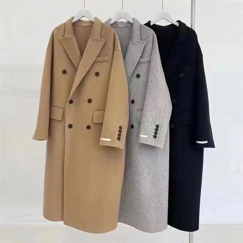 ウールコート秋冬レディース両面ウールコート女性用韓国風ミドル丈ゆったりウールアウター服