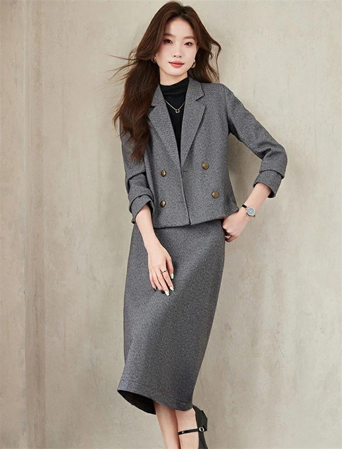 スーツ レディース 2点セット ロングスカート スカートスーツ ジャケット+スカート カジュアル 冠婚葬祭 二次会 春 秋 冬 ダブルボダンスーツ 結婚式 セットアップ フォーマル オフィス ビジネス 5,709円