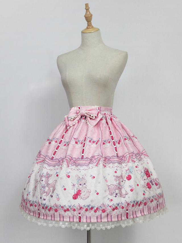 【全店任意2枚購入で100円OFF】ロリィタスカート　スウィート　プリント柄　お茶会　ポリエステル