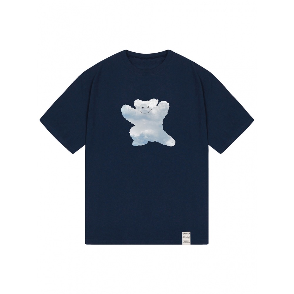 GRAVER ビッグクラウドベアスマイルショートスリーブTシャツネイビー